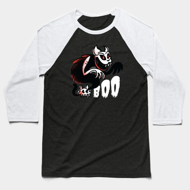 Boo Ghost Cat Baseball T-Shirt by LYNEXART